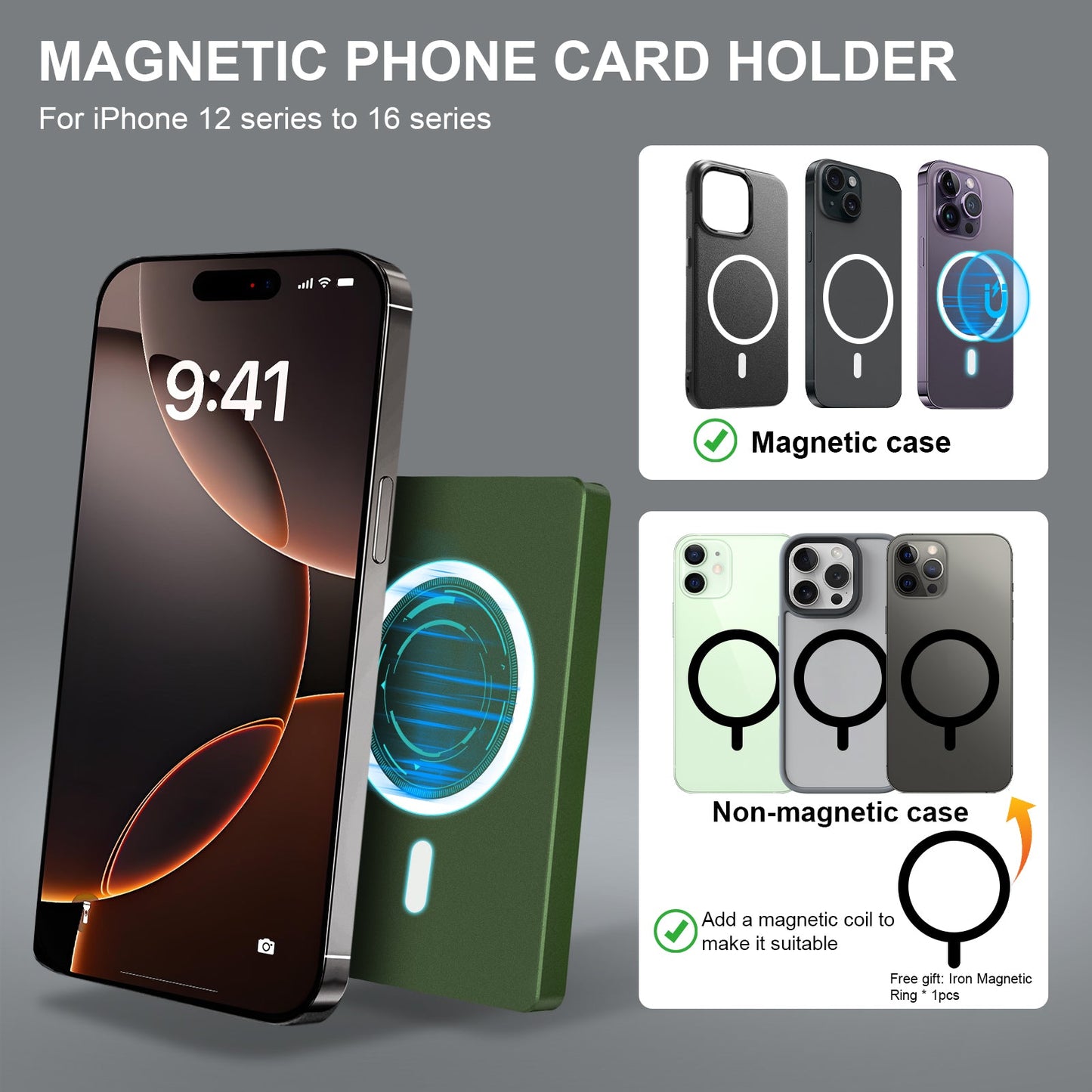 Carteira Magnética Minimalista em Alumínio para iPhone com Proteção RFID