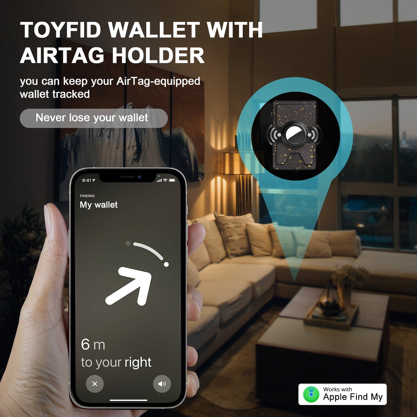 Carteira Minimalista TOYFID em Fibra de Carbono com Suporte para AirTag