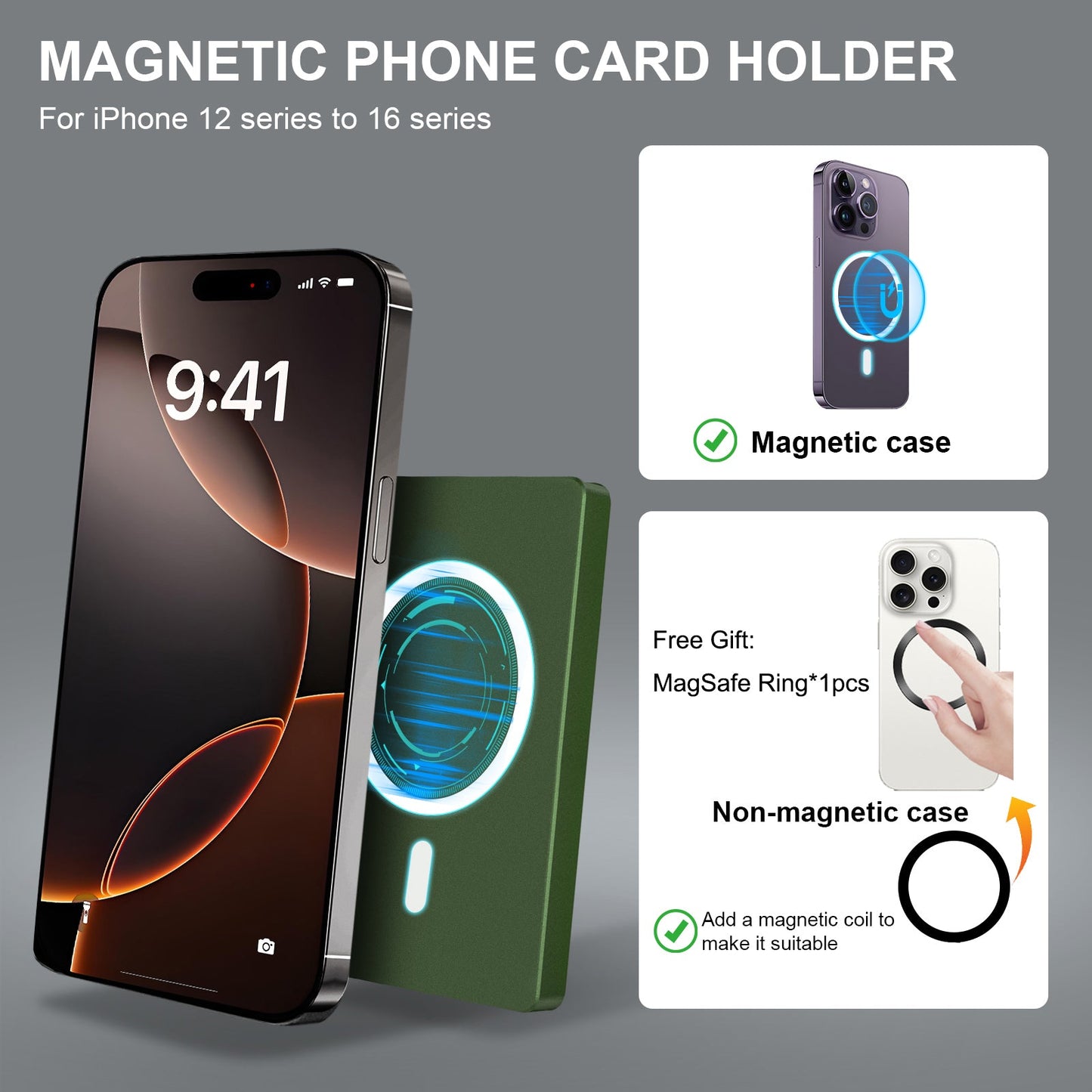 Carteira Magnética TOYFID para iPhone com Suporte Ajustável e Proteção RFID