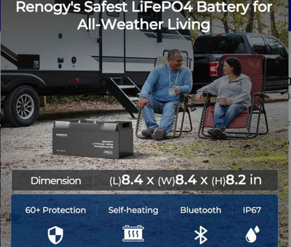 Bateria Smart LiFePO4 12V 200Ah Renogy Pro com Bluetooth e Autoaquecimento